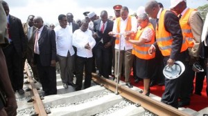 President Kenyatta (centre) launched the railway in Mombasa