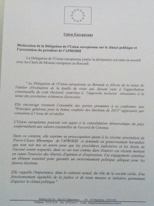 Lettres de diplomates européens pressant la Justice du Burundi, concernant l'Affaire Pierre Claver Mbonimpa (APRODH)