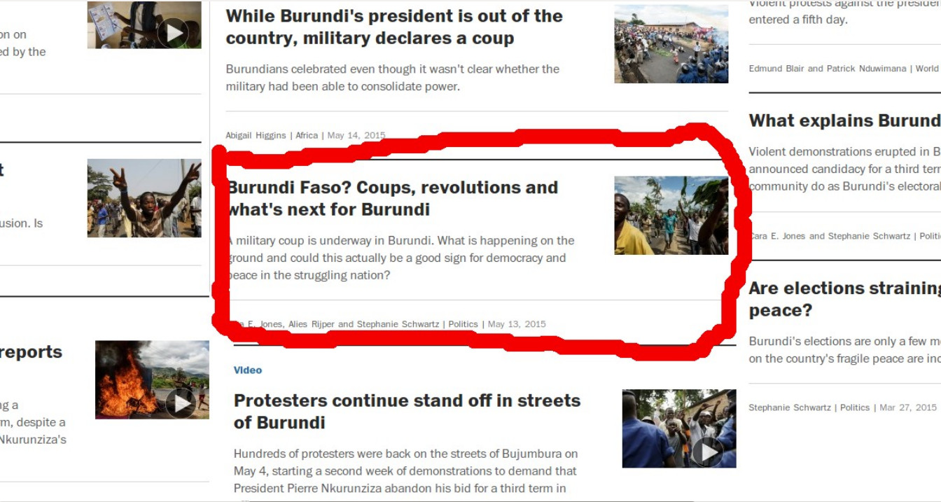 Le BURUNDI FASO ou REVOLUTION DE COULEUR AU BURUNDI ( Images tirées du Washington Post ) .
