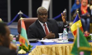 Moussa Faki Mahamat attends a meeting in Chad, in 2014. He pledges to focus on development and security. Photograph: Farouk Batiche/AFP/Getty Images 