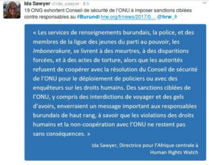 Burundi : HRW, RESEAU SOROS, veut une RESOLUTION ONUSIENNE pour la CPI 