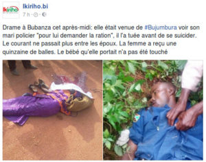 Burundi : Un drame familial - Un policier tue son épouse de 15 balles, puis se suicide ...