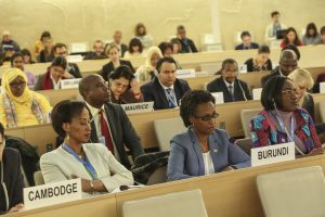 Ms. Elisa Nkerabirori, representative of Burundi in the Ministry of Human Rights, Social Affairs and Gender, . Geneva, 17/12/2015. UN Photo/Jess Hoffman