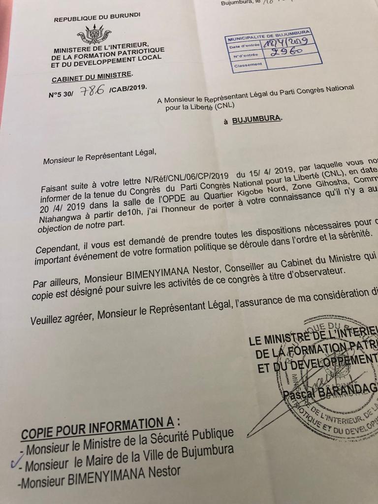 Burundi : Congrès ordinaire du CNL appellant au respect de la loi ( Photo : RTNB.BI, MASHARIKI TV, EJOHEZA NEWS, LE RENOUVEAU 2019 )
