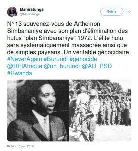 Burundi : SIMBANANIYE Arthémon, Plan HIMA de 1967, – Génocidaire – de 1972