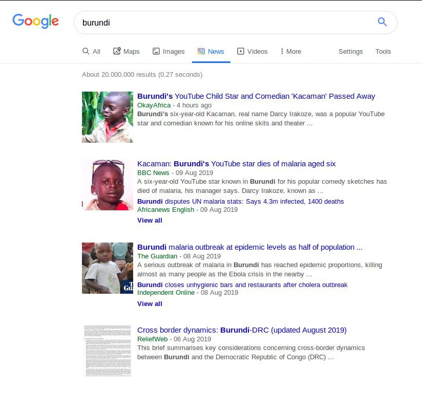 Les média de France,Vatican,Allemagne,et Angleterre contre le Burundi ( Image Google  2019 )