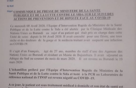 Burundi / COVID-19 : Un Français testé négatif après un trip en Afrique du Sud