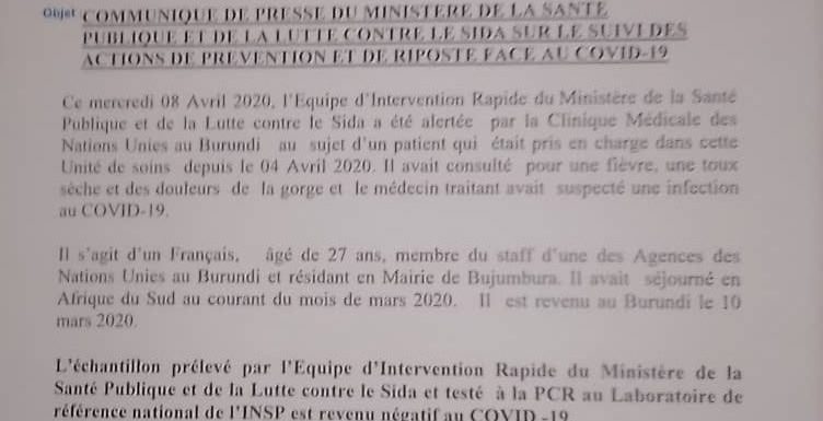 Burundi / COVID-19 : Un Français testé négatif après un trip en Afrique du Sud