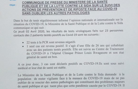 Burundi / COVID-19 : Compteur à 3 cas positifs – Jeudi 2 Avril 2020