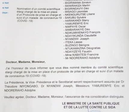 Burundi/ COVID-19 : L’état met en place d’un comité scientifique élargi