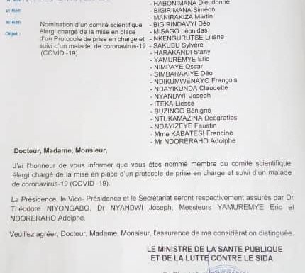Burundi/ COVID-19 : L’état met en place d’un comité scientifique élargi