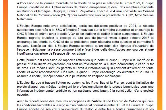 Burundi : L’UE sort un communiqué ambigu sur la liberté de la Presse
