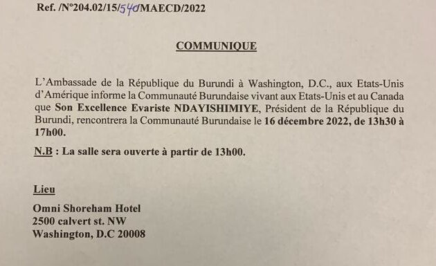 Burundi : Rencontre du Chef d’Etat avec la Diaspora des USA le 16 décembre 2022
