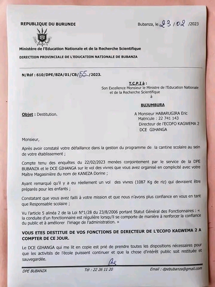 bdi burundi education corrompu 02 01032023 agaseketv