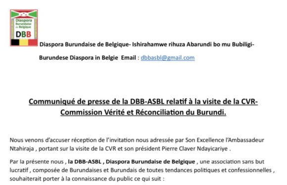 Burundi / Diaspora : La DDB en Belgique rejette le travail de la CVR par communiqué