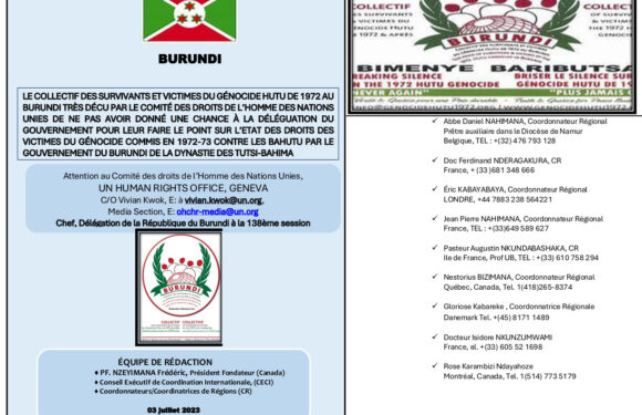 Burundi : Déception du Collectif des Survivants du Génocide Hutu de 1972 face à l’ONU