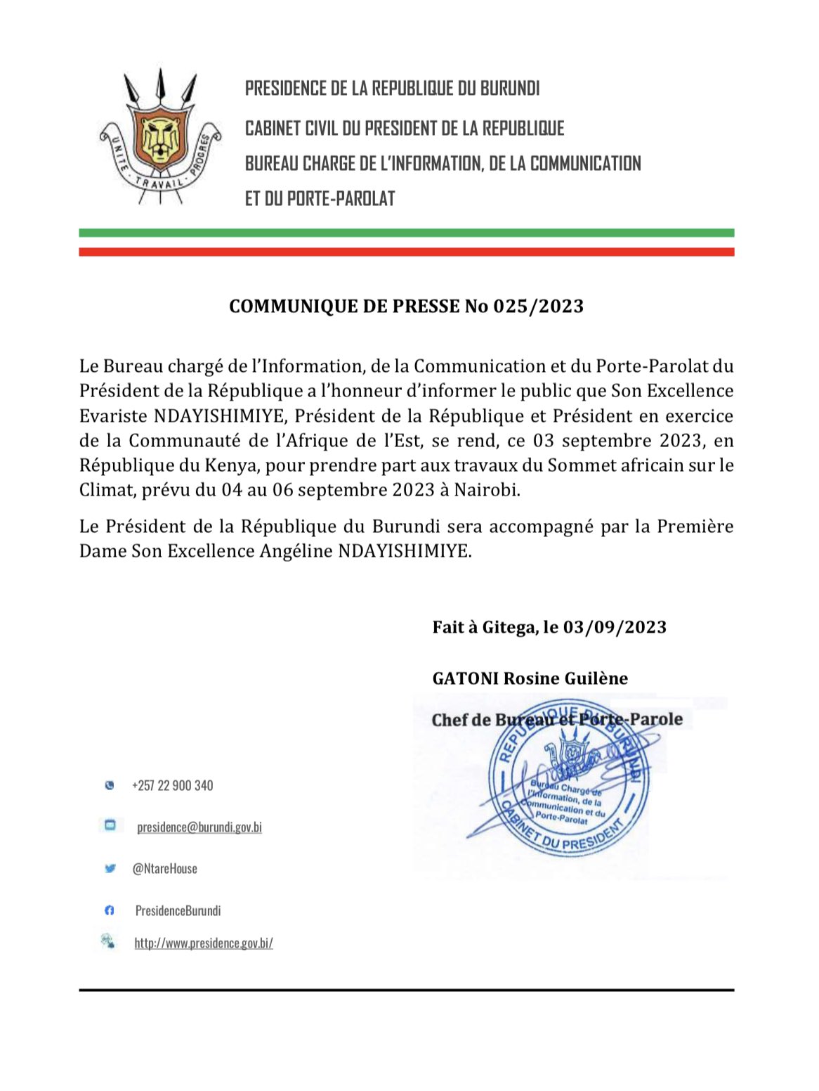 bdi burundi president climat 01 03092023 ntarerushatsihouse