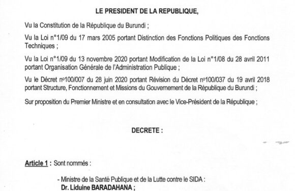Burundi : Remaniement ministériel du 2/10/2023 par le Président Ndayishimiye