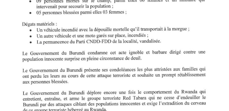 Burundi / Rwanda : Tensions montent après une tragique attaque terroriste à Bubanza.