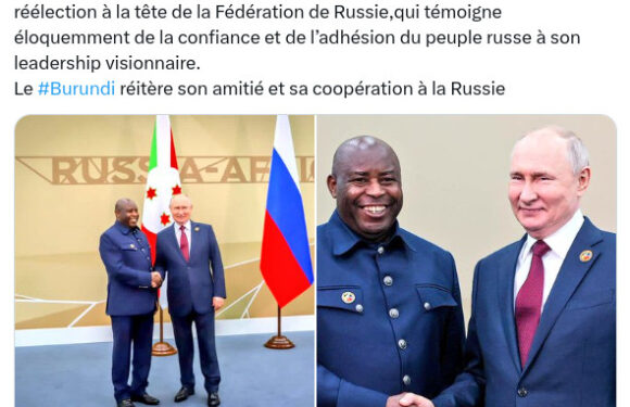 Burundi / Russie : Ère multipolaire, Ndayishimiye félicite Poutine pour sa brillante réélection.