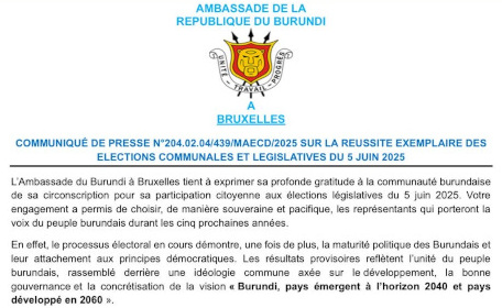 Burundi / Élections 2025 : Communiqué de Presse – Ambassade du Burundi en Belgique