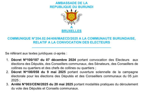 Burundi / Diaspora – Elections 2025 : Convocation aux élections législatives du 5 juin 2025