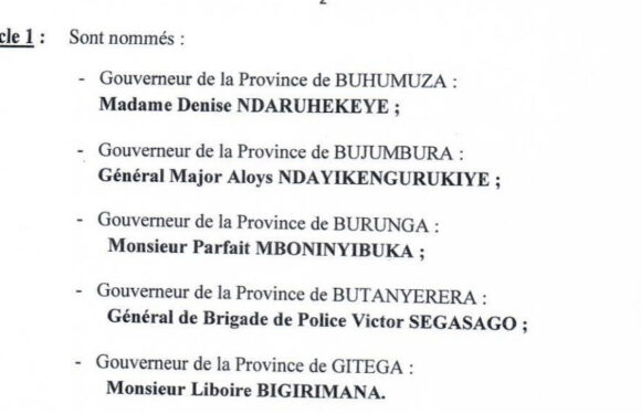 Burundi : 5 nouveaux gouverneurs nommés selon la nouvelle réforme administrative