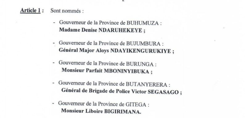 Burundi : 5 nouveaux gouverneurs nommés selon la nouvelle réforme administrative