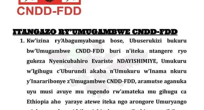 Burundi : Le CNDD-FDD félicite Ndayishimiye pour la présidence UA