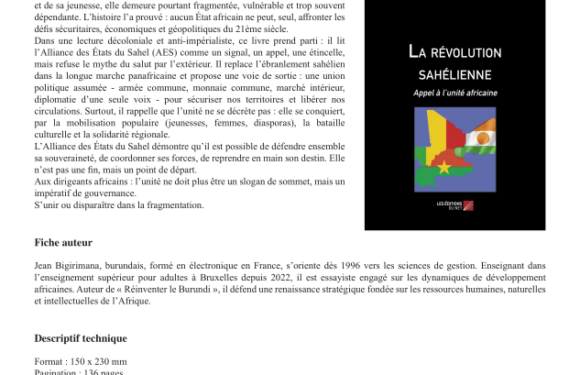 Burundi / Afrique : Bigirimana Jean appelle à l’unité africaine dans un nouvel ouvrage