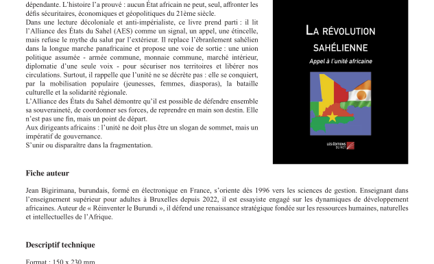 Burundi / Afrique : Bigirimana Jean appelle à l’unité africaine dans un nouvel ouvrage