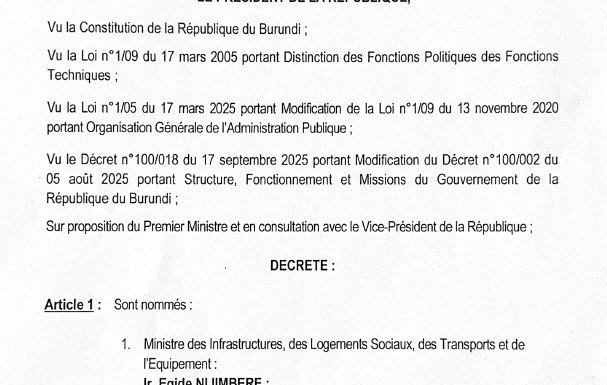 Burundi / Politique : Ndayishimiye Évariste nomme de nouveaux membres du gouvernement