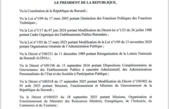 Burundi : De nouvelles nominations dans des institutions publiques et sociétés socio-économiques